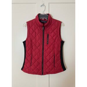 Anthony Marc Red Quilted Zip Front Vest Size Small Black Side Panels